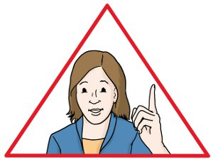 Eine Frau mit erhobenen Zeigefinger umrahmt von einem roten Dreieck